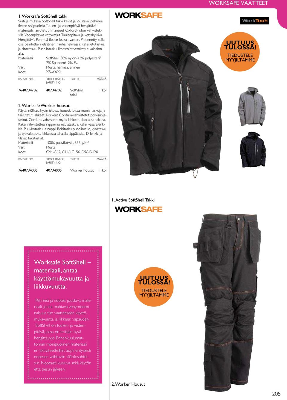 Säädettävä elastinen nauha helmassa. Kaksi etutaskua ja rintatasku. Puhelintasku. Ilmastointivetoketjut kainalon alla. Materiaali: SoftShell 38% nylon/43% polyesteri/ 7% Spandex/12% PU Väri.