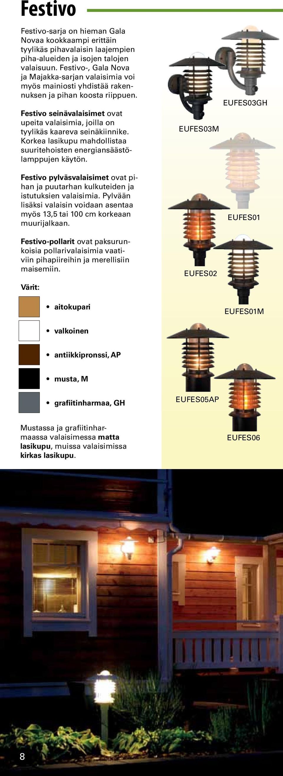 Festivo seinävalaisimet ovat upeita valaisimia, joilla on tyylikäs kaareva seinäkiinnike. Korkea lasikupu mahdollistaa suuritehoisten energiansäästölamppujen käytön.