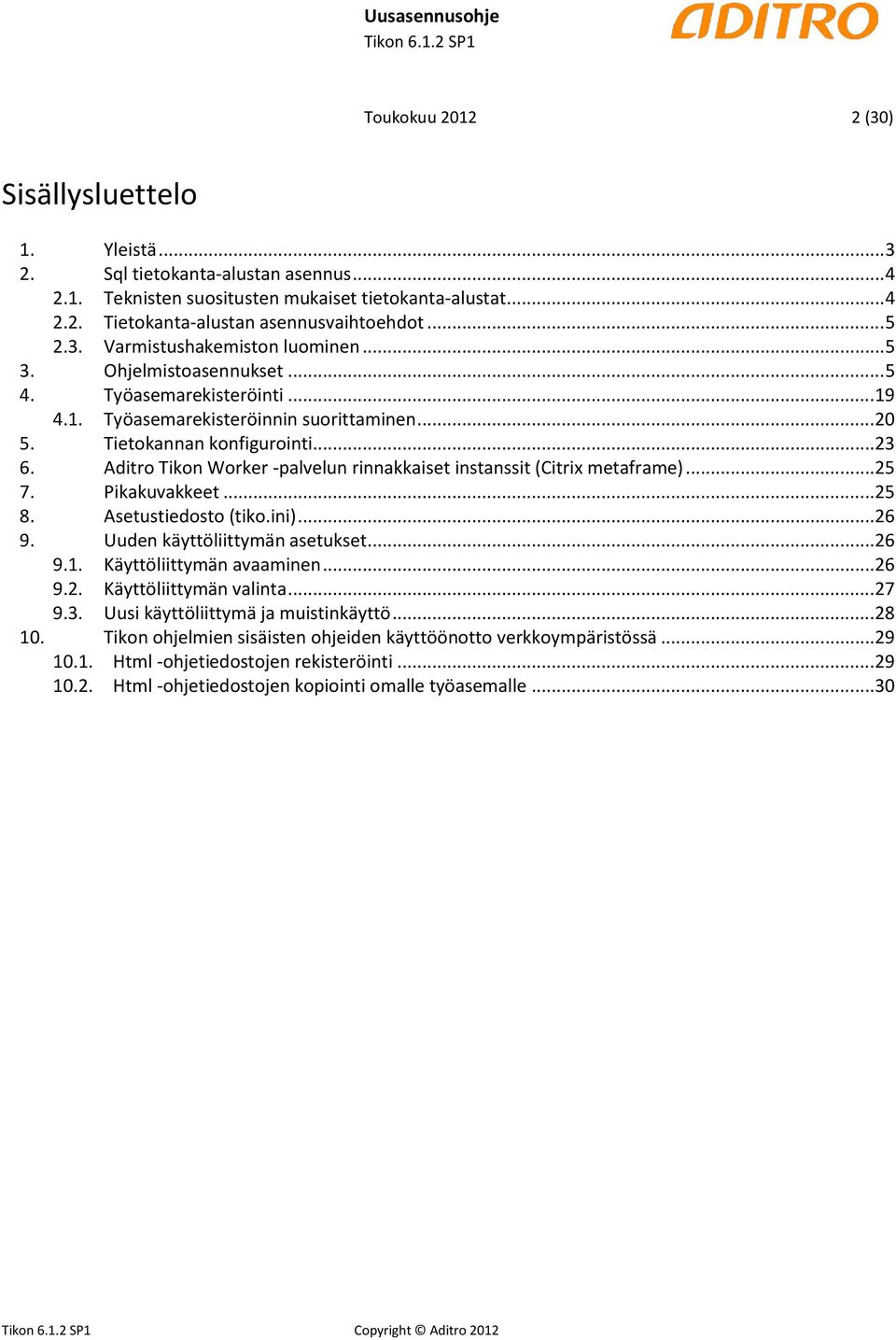 Aditro Tikon Worker -palvelun rinnakkaiset instanssit (Citrix metaframe)... 25 7. Pikakuvakkeet... 25 8. Asetustiedosto (tiko.ini)... 26 9. Uuden käyttöliittymän asetukset... 26 9.1.