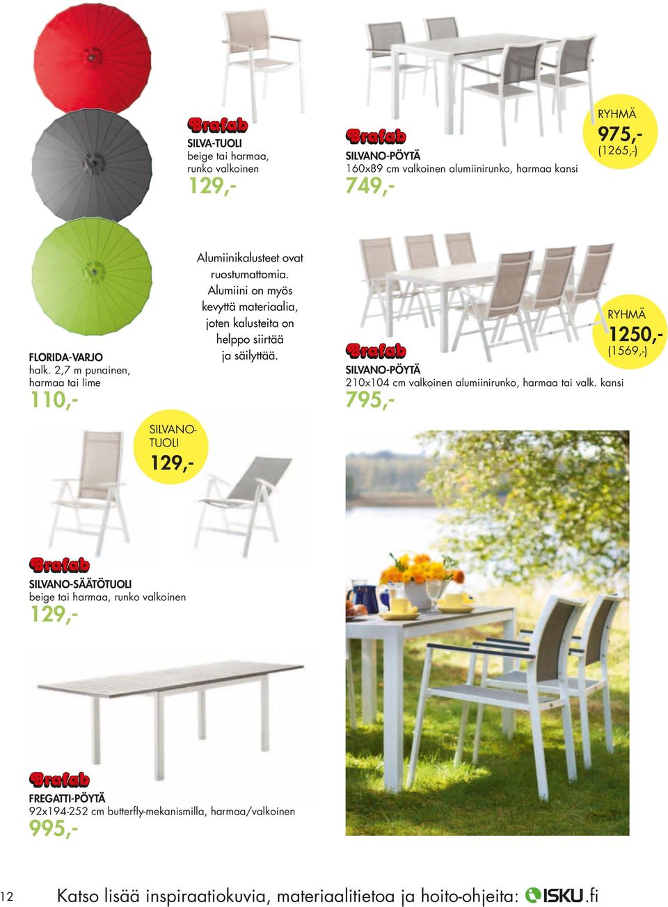 silvano-pöytä 210x104 cm valkoinen alumiinirunko, harmaa tai valk.