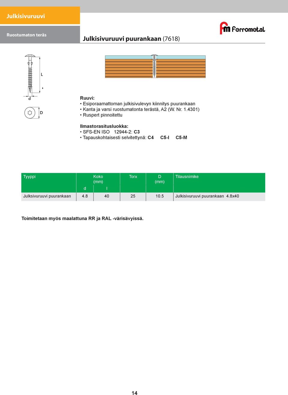 4301) Ruspert pinnoitettu SFS-EN ISO 12944-2: C3 Tapauskohtaisesti selvitettynä: C4 C5-I C5-M l