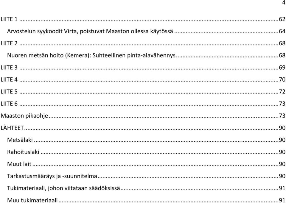 .. 70 LIITE 5... 72 LIITE 6... 73 Maaston pikaohje... 73 LÄHTEET... 90 Metsälaki... 90 Rahoituslaki.