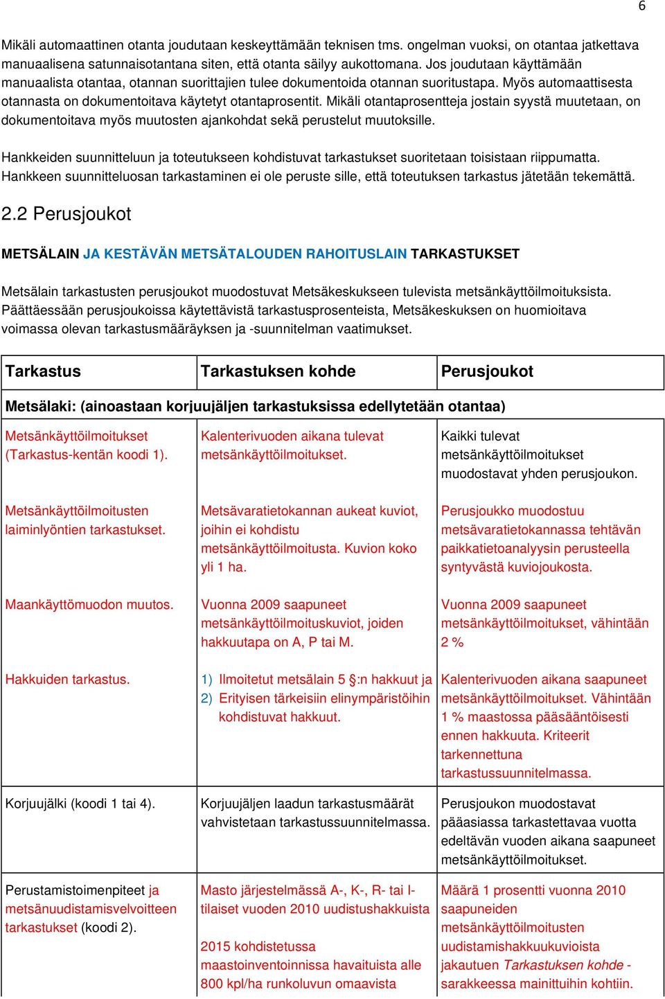 Mikäli otantaprosentteja jostain syystä muutetaan, on dokumentoitava myös muutosten ajankohdat sekä perustelut muutoksille.