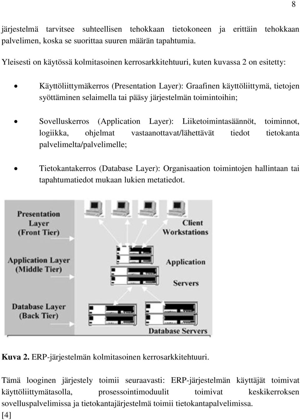 järjestelmän toimintoihin; Sovelluskerros (Application Layer): Liiketoimintasäännöt, toiminnot, logiikka, ohjelmat vastaanottavat/lähettävät tiedot tietokanta palvelimelta/palvelimelle;