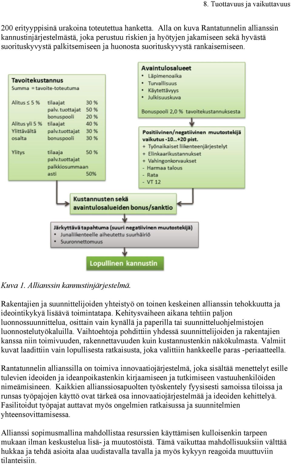 Kuva 1. Allianssin kannustinjärjestelmä. Rakentajien ja suunnittelijoiden yhteistyö on toinen keskeinen allianssin tehokkuutta ja ideointikykyä lisäävä toimintatapa.