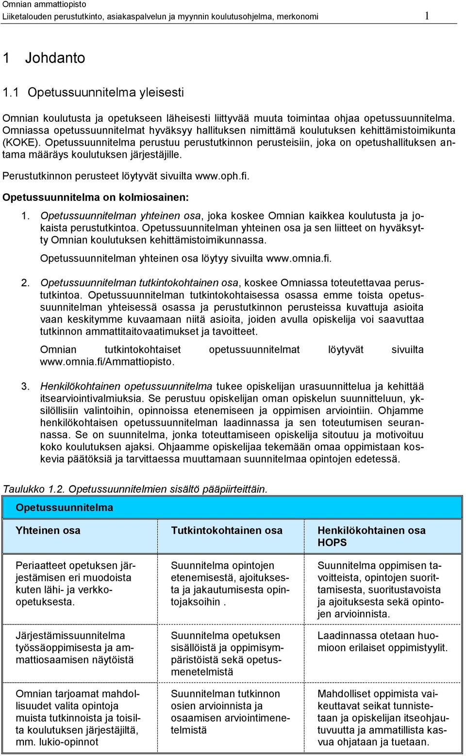 Omniassa opetussuunnitelmat hyväksyy hallituksen nimittämä koulutuksen kehittämistoimikunta (KOKE).