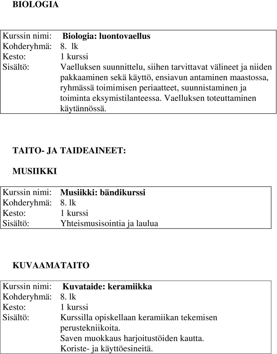 Vaelluksen toteuttaminen käytännössä.