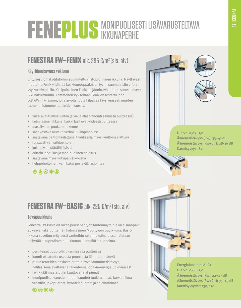Lämmöneristykseltään Fenix on testattu jopa 0,89W/m 2 K-tasoon, jolla arvolla tuote kilpailee täysiverisesti muiden tuotemallistomme tuotteiden kanssa.