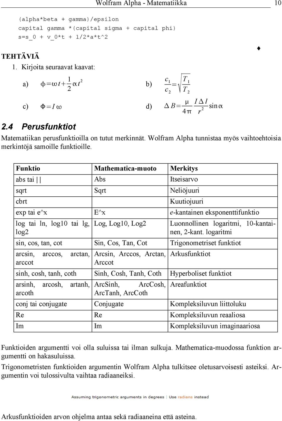 Wolfram Alpha tunnistaa myös vaihtoehtoisia merkintöjä samoille funktioille.