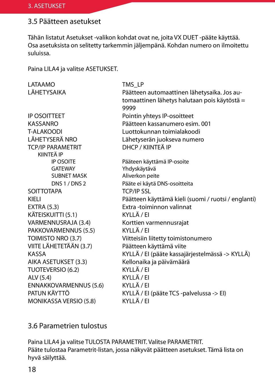 Jos automaattinen lähetys halutaan pois käytöstä = 9999 IP OSOITTEET Pointin yhteys IP-osoitteet KASSANRO Päätteen kassanumero esim.