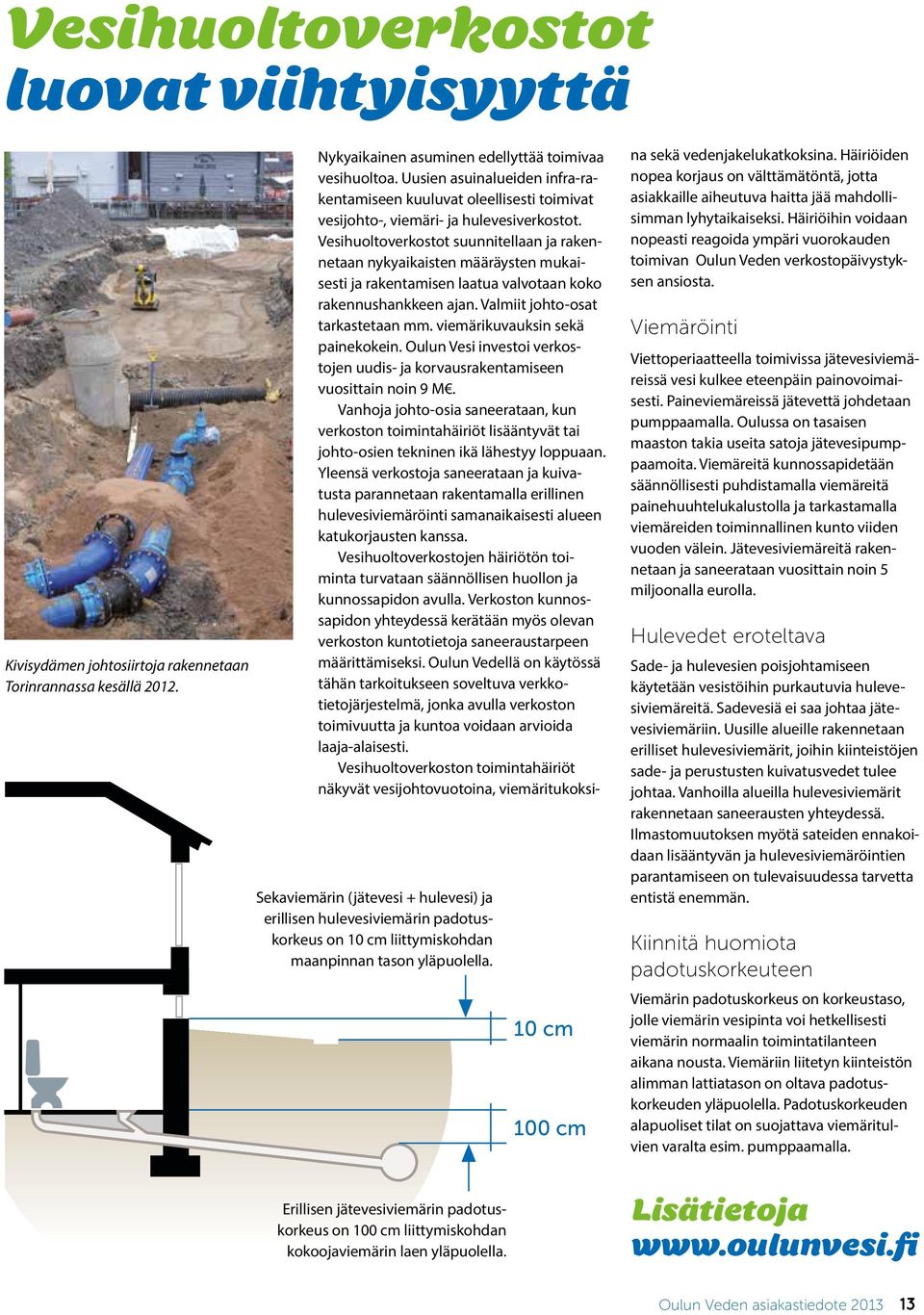 10 cm 100 cm Nykyaikainen asuminen edellyttää toimivaa vesihuoltoa. Uusien asuinalueiden infra-rakentamiseen kuuluvat oleellisesti toimivat vesijohto-, viemäri- ja hulevesiverkostot.