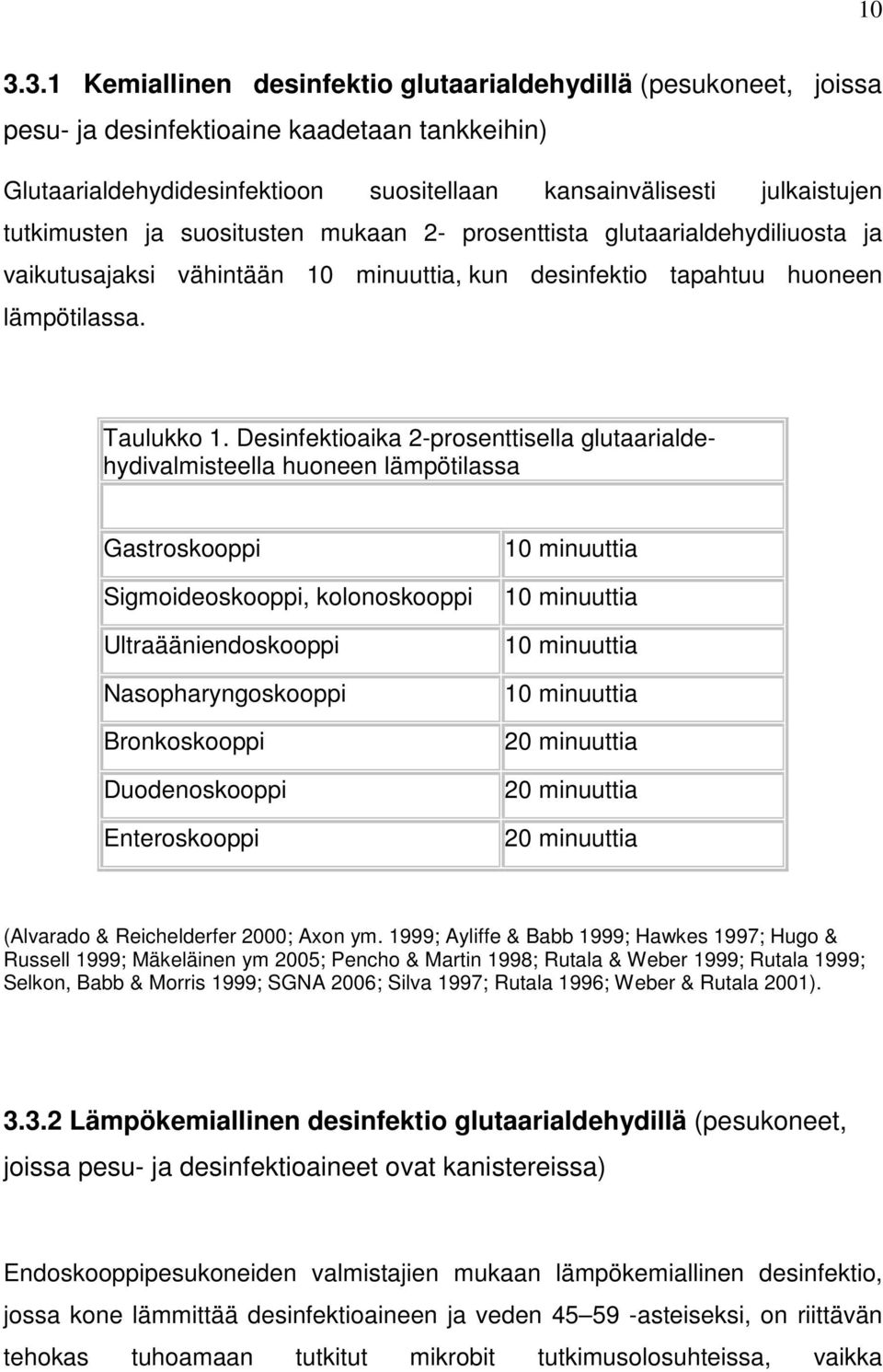 Desinfektioaika 2-prosenttisella glutaarialdehydivalmisteella huoneen lämpötilassa Gastroskooppi Sigmoideoskooppi, kolonoskooppi Ultraääniendoskooppi Nasopharyngoskooppi Bronkoskooppi Duodenoskooppi