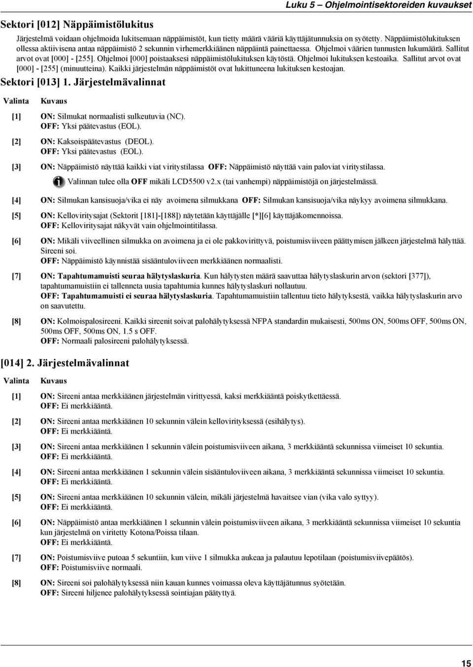 Ohjelmoi [000] poistaaksesi näppäimistölukituksen käytöstä. Ohjelmoi lukituksen kestoaika. Sallitut arvot ovat [000] - [255] (minuutteina).