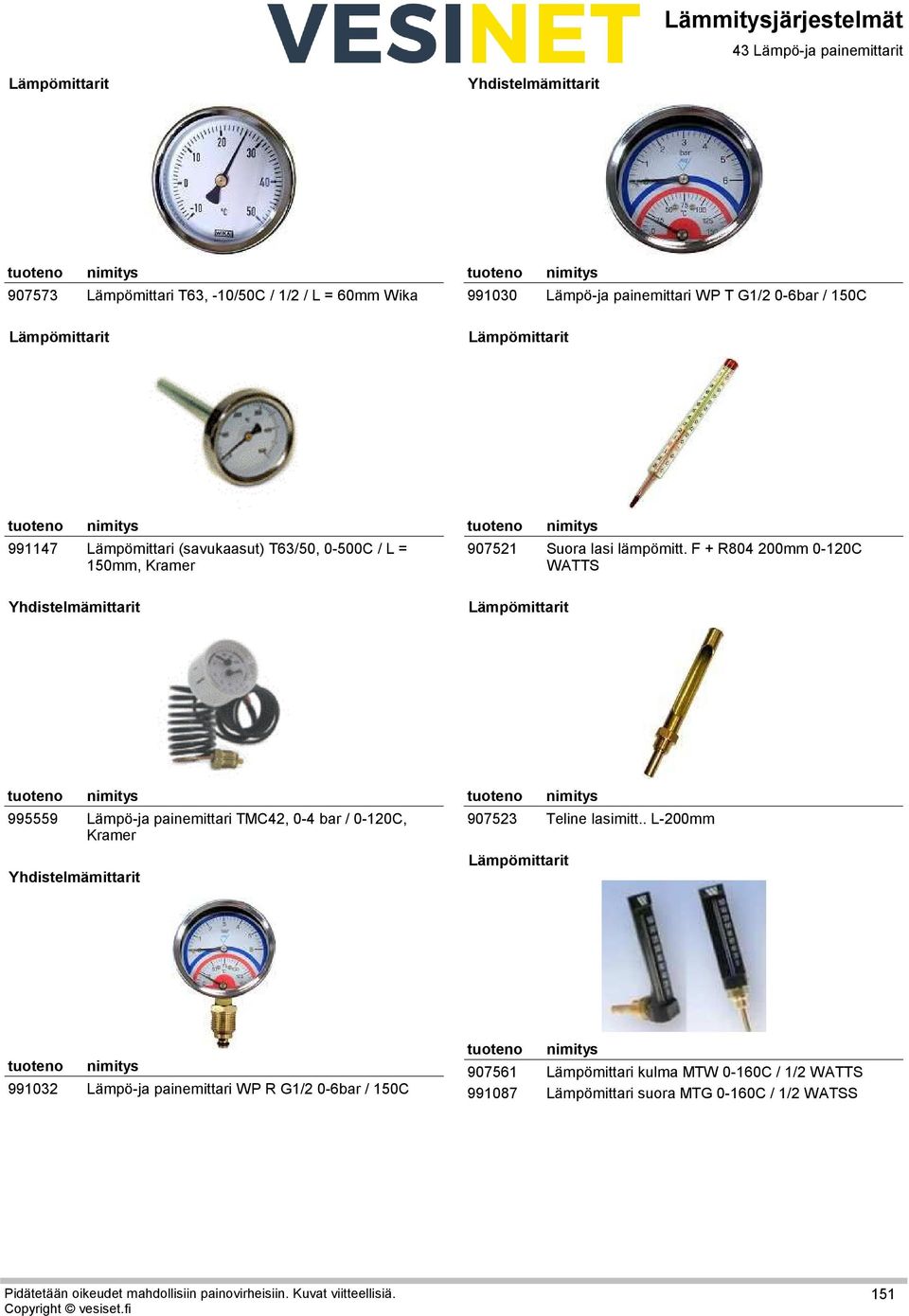 F + R804 200mm 0-120C WATTS Yhdistelmämittarit 50995559 Yhdistelmämittarit Lämpö-ja painemittari TMC42, 0-4 bar / 0-120C, Kramer 54907523 Teline