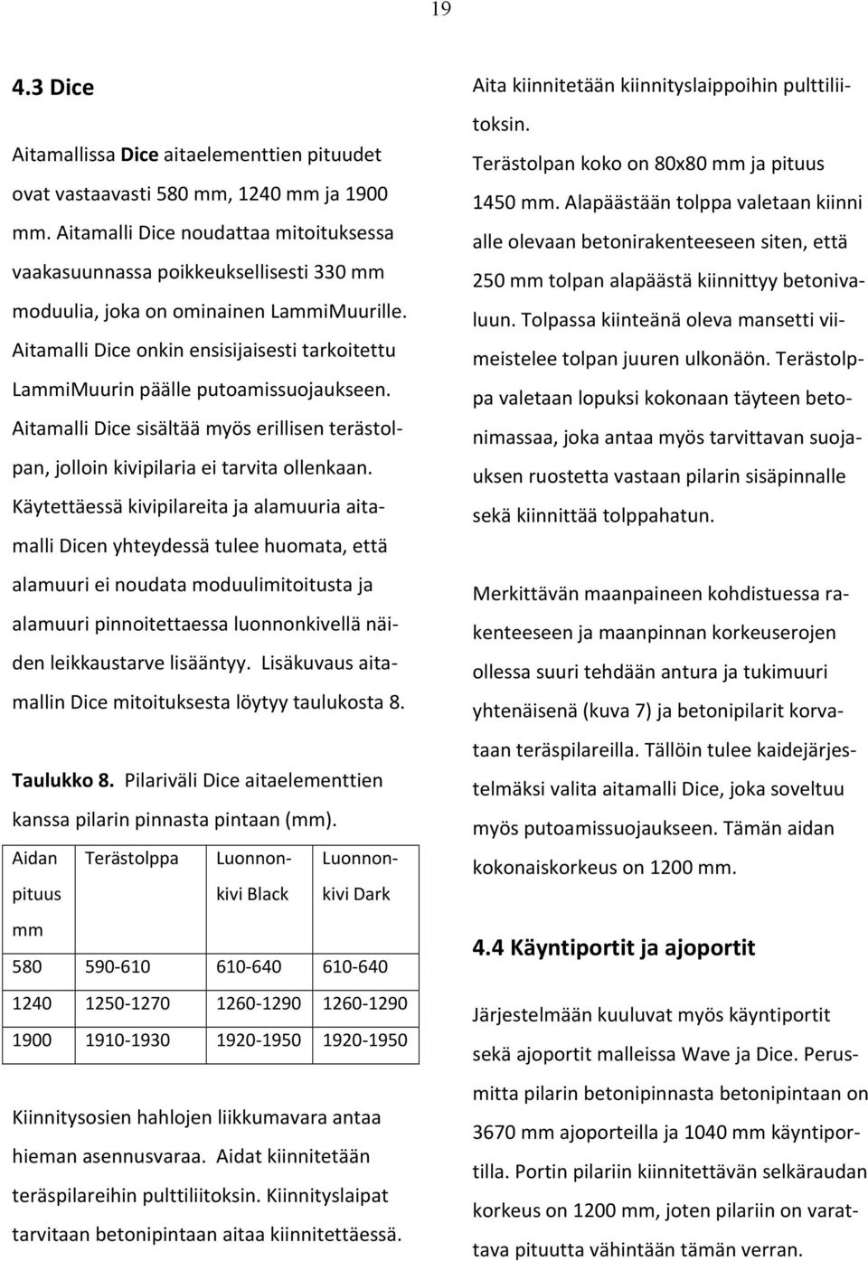 Aitamalli Dice onkin ensisijaisesti tarkoitettu LammiMuurin päälle putoamissuojaukseen. Aitamalli Dice sisältää myös erillisen terästolpan, jolloin kivipilaria ei tarvita ollenkaan.