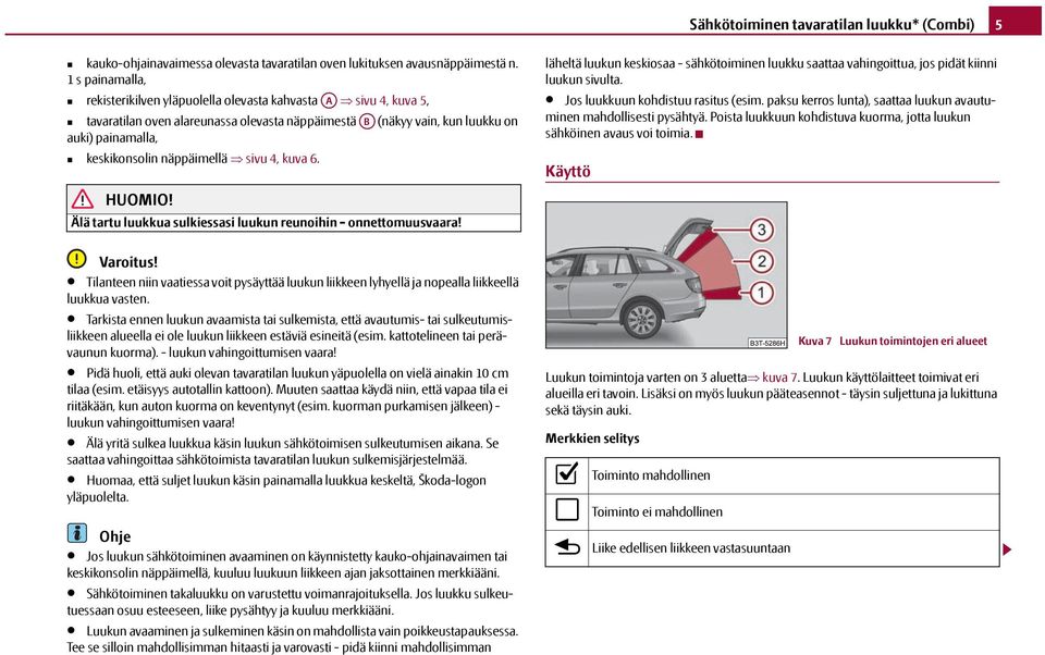 näppäimellä sivu 4, kuva 6. HUOMIO! Älä tartu luukkua sulkiessasi luukun reunoihin - onnettomuusvaara!