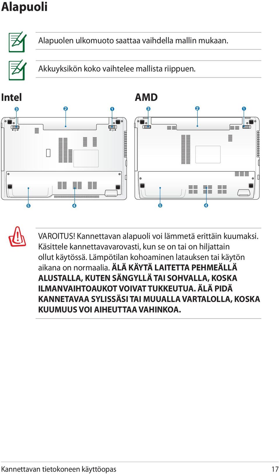 Lämpötilan kohoaminen latauksen tai käytön aikana on normaalia.