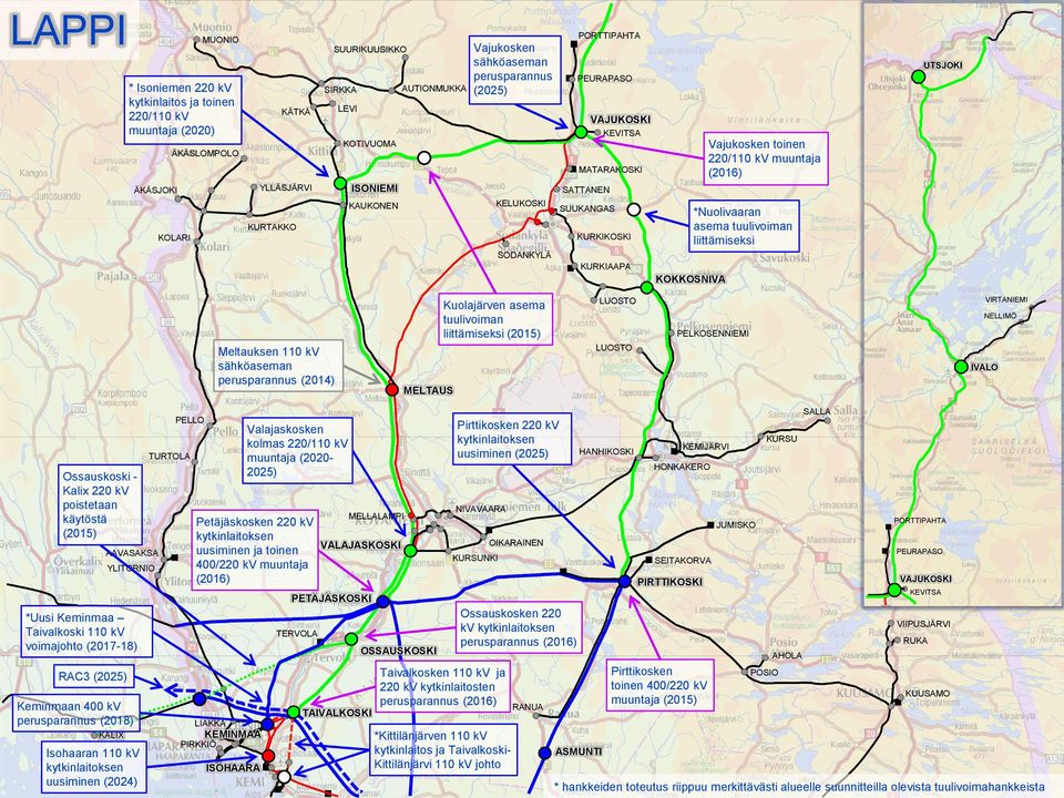 tuulivoiman liittämiseksi KOKKOSNIVA UTSJOKI Meltauksen sähköaseman (2014) MELTAUS Kuolajärven asema tuulivoiman liittämiseksi LUOSTO LUOSTO PELKOSENNIEMI IVALO VIRTANIEMI NELLIMÖ Ossauskoski - Kalix