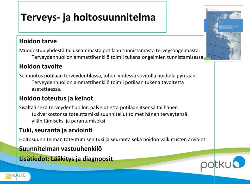 Terveydenhuollon ammattihenkilö toimii potilaan tukena tavoitetta asetettaessa.