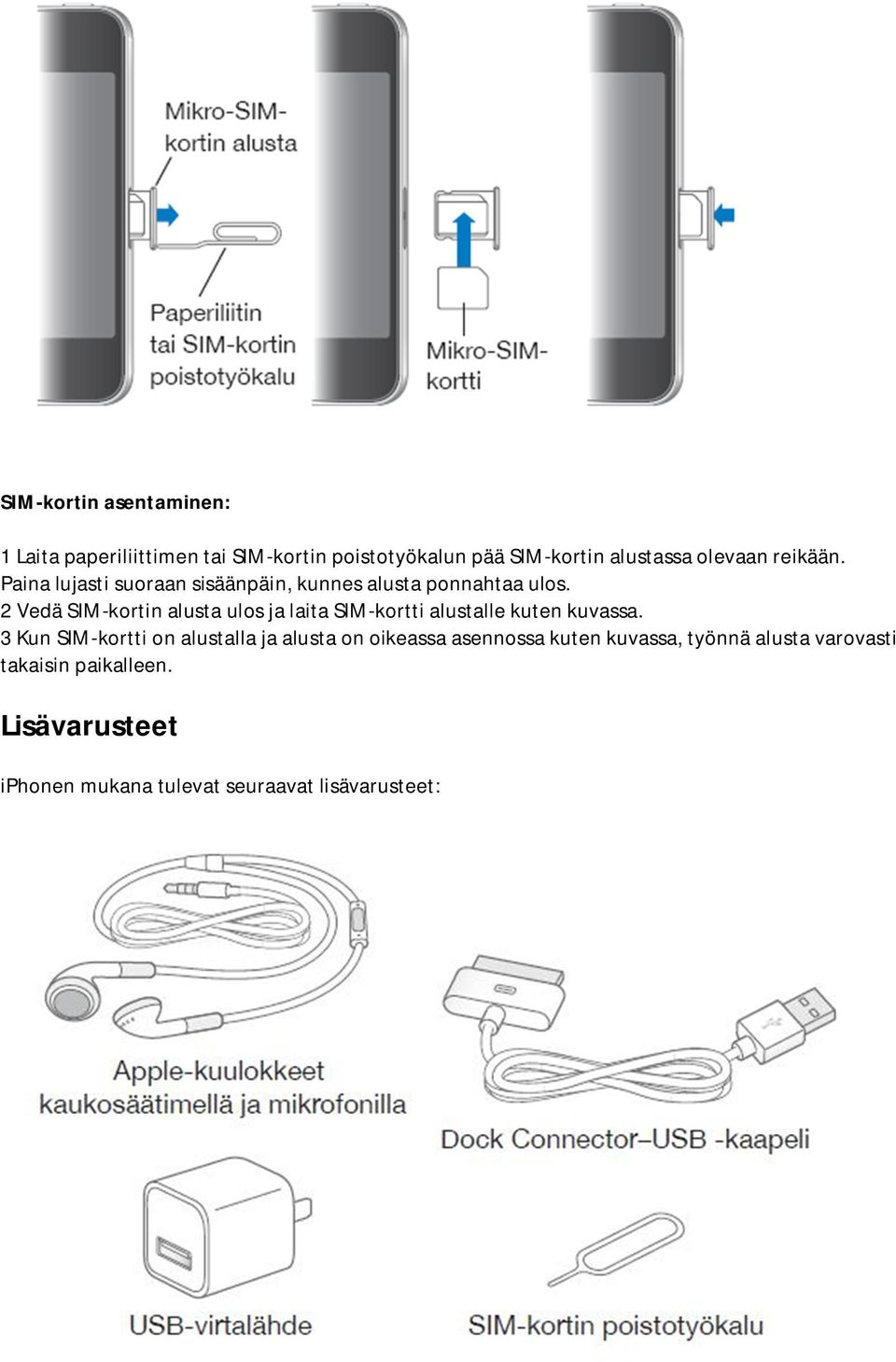 2 Vedä SIM-kortin alusta ulos ja laita SIM-kortti alustalle kuten kuvassa.