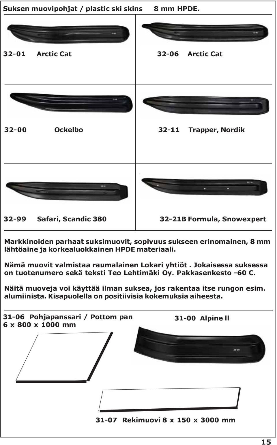 sukseen erinomainen, 8 mm lähtöaine ja korkealuokkainen HPDE materiaali. Nämä muovit valmistaa raumalainen Lokari yhtiöt.