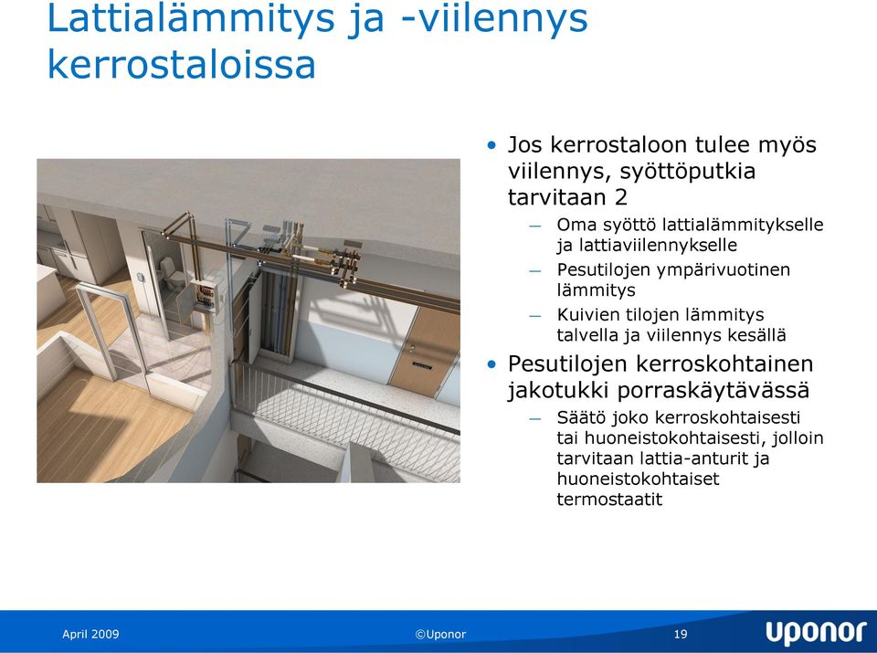 talvella ja viilennys kesällä Pesutilojen kerroskohtainen jakotukki porraskäytävässä Säätö joko