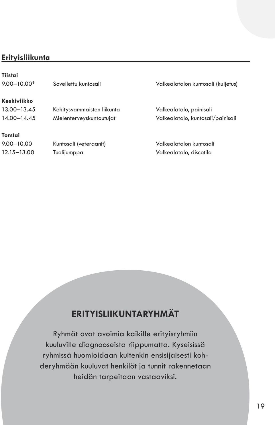 00 Kuntosali (veteraanit) Valkealatalon kuntosali 12.15 13.