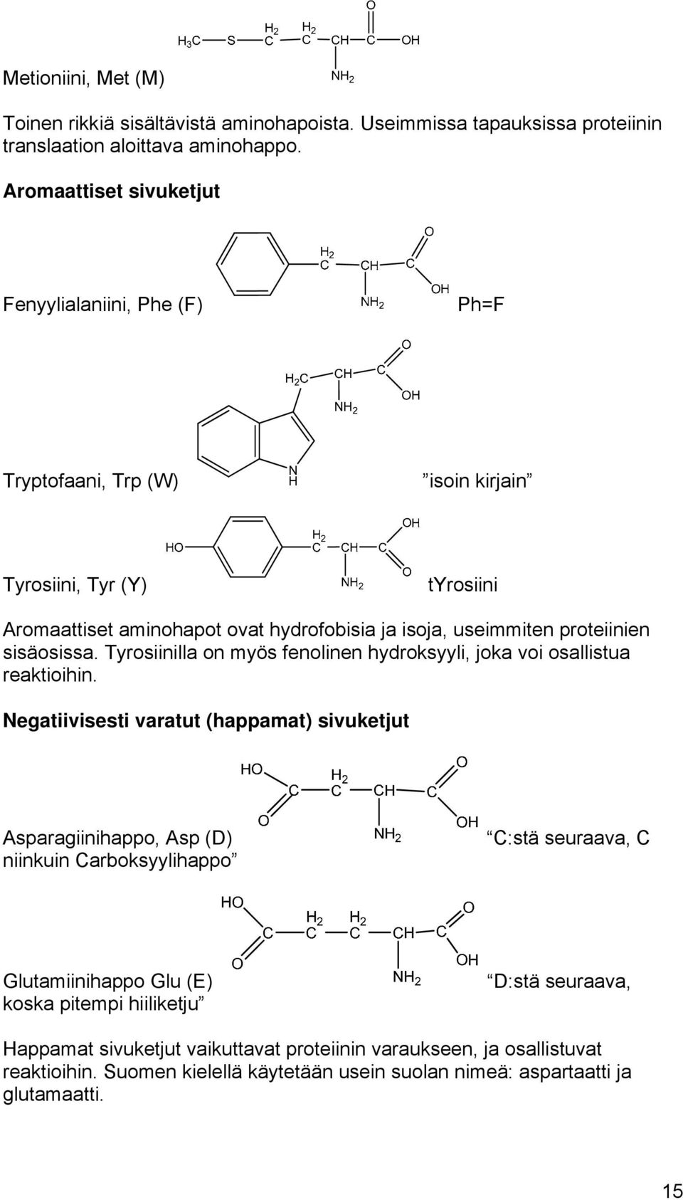 proteiinien sisäosissa. Tyrosiinilla on myös fenolinen hydroksyyli, joka voi osallistua reaktioihin.