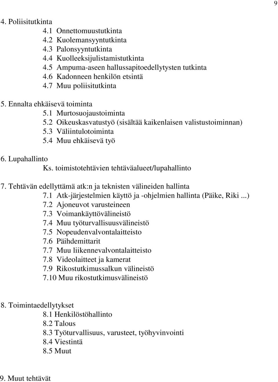 4 Muu ehkäisevä työ 6. Lupahallinto Ks. toimistotehtävien tehtäväalueet/lupahallinto 7. Tehtävän edellyttämä atk:n ja teknisten välineiden hallinta 7.