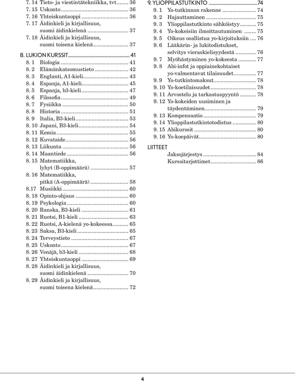 5 Espanja, b3-kieli... 47 8. 6 Filosofia... 49 8. 7 Fysiikka... 50 8. 8 Historia... 51 8. 9 Italia, B3-kieli... 53 8. 10 Japani, B3-kieli... 54 8. 11 Kemia... 55 8. 12 Kuvataide... 56 8. 13 Liikunta.