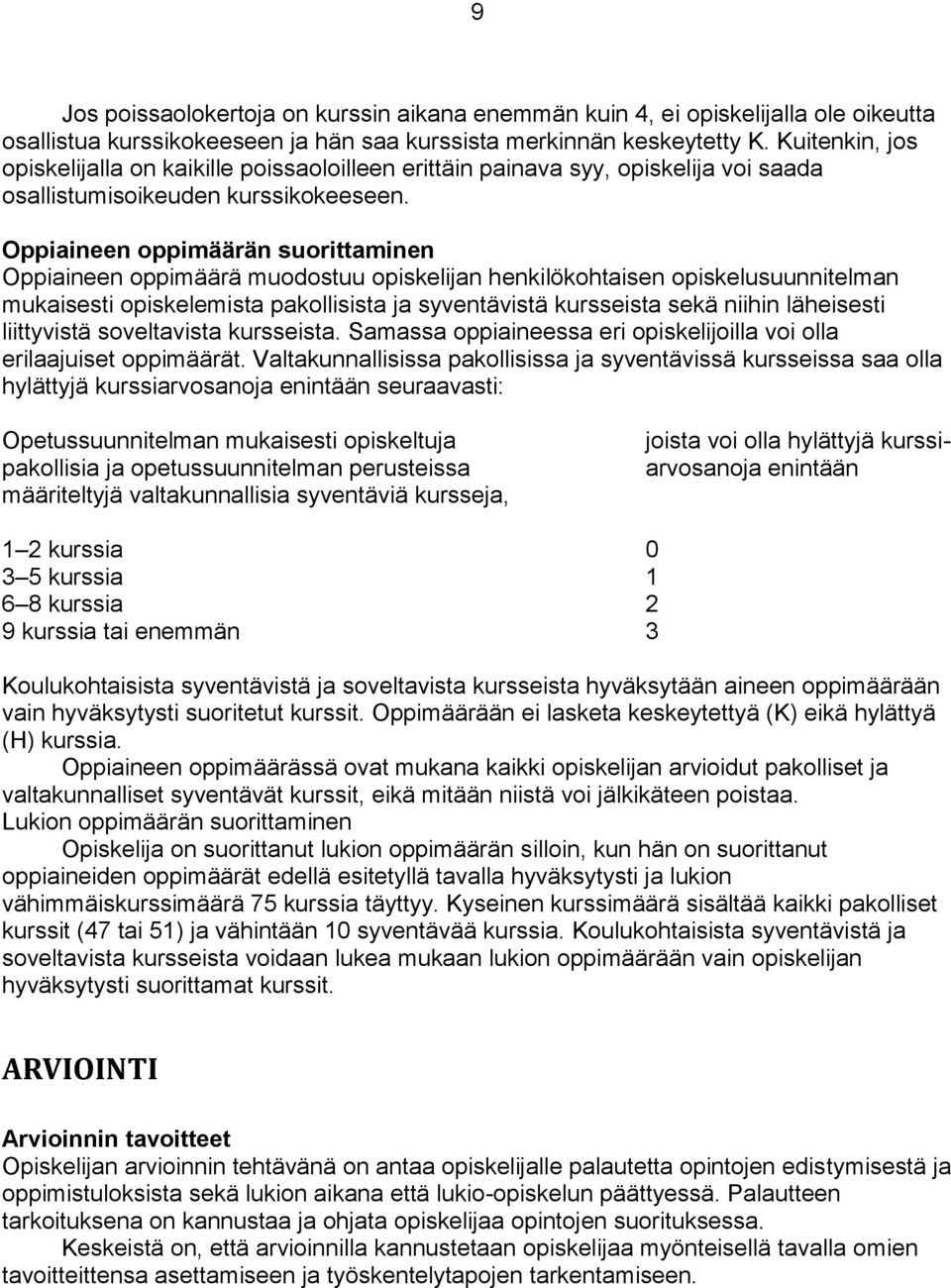 Oppiaineen oppimäärän suorittaminen Oppiaineen oppimäärä muodostuu opiskelijan henkilökohtaisen opiskelusuunnitelman mukaisesti opiskelemista pakollisista ja syventävistä kursseista sekä niihin