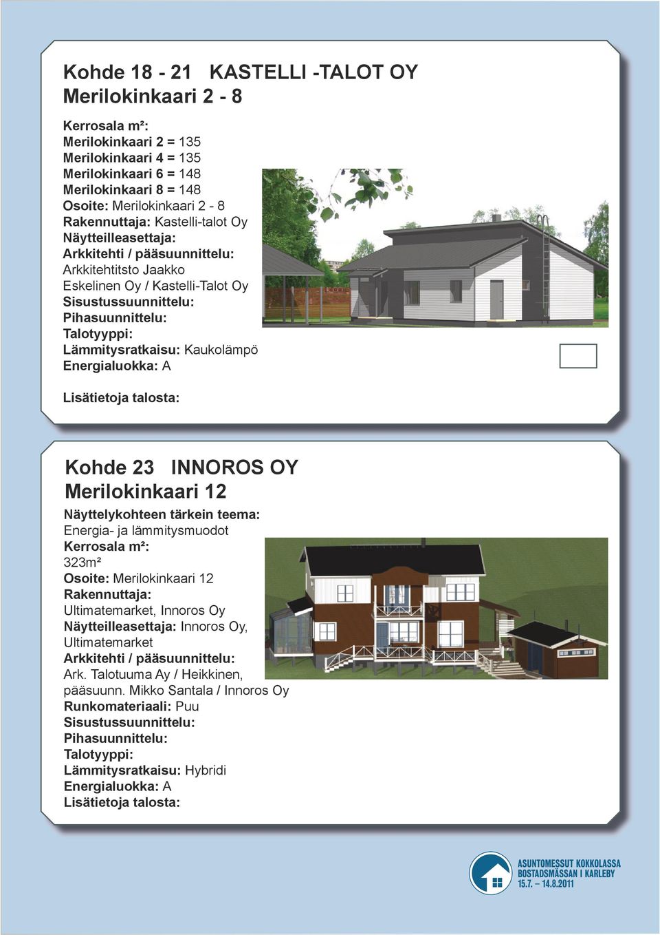 Kaukolämpö Kohde 23 INNOROS OY Merilokinkaari 12 Näyttelykohteen tärkein teema: Energia- ja lämmitysmuodot Kerrosala m²: 323m² Osoite: