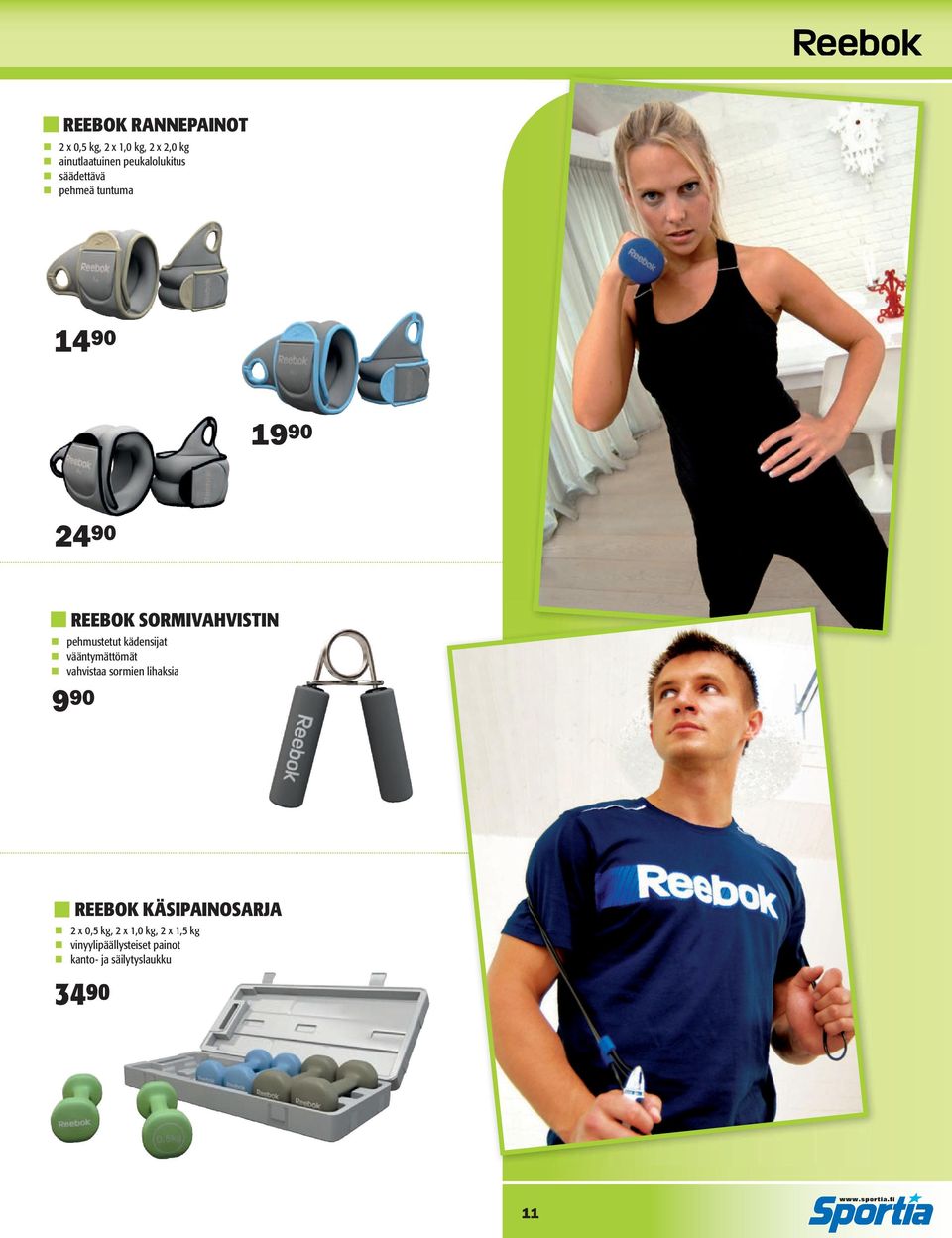 kädensijat vääntymättömät vahvistaa sormien lihaksia 9 90 REEBOK KÄSIPAINOSARJA 2 x