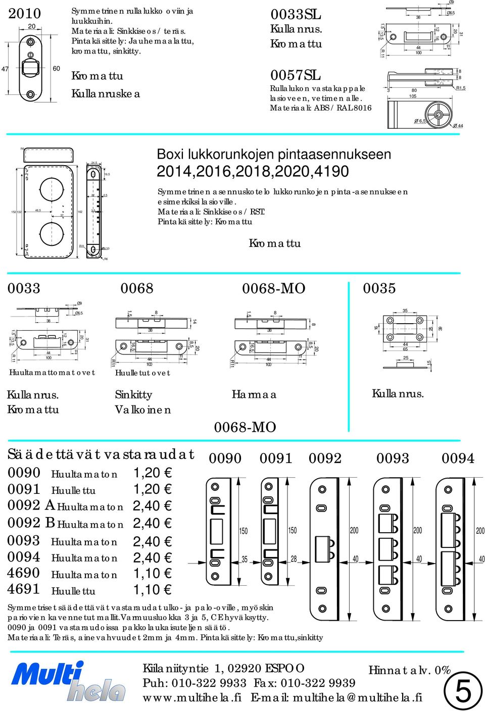 Materiaali: ABS / RAL 016 3 0 105 R1,5 O 6,5 O 44 R6 24,5 19,5 Boxi lukkorunkojen pintaasennukseen 14,16,1,,4190 152 132 4,5 37 162 22 2,5 3,5 Symmetrinen asennuskotelo lukkorunkojen