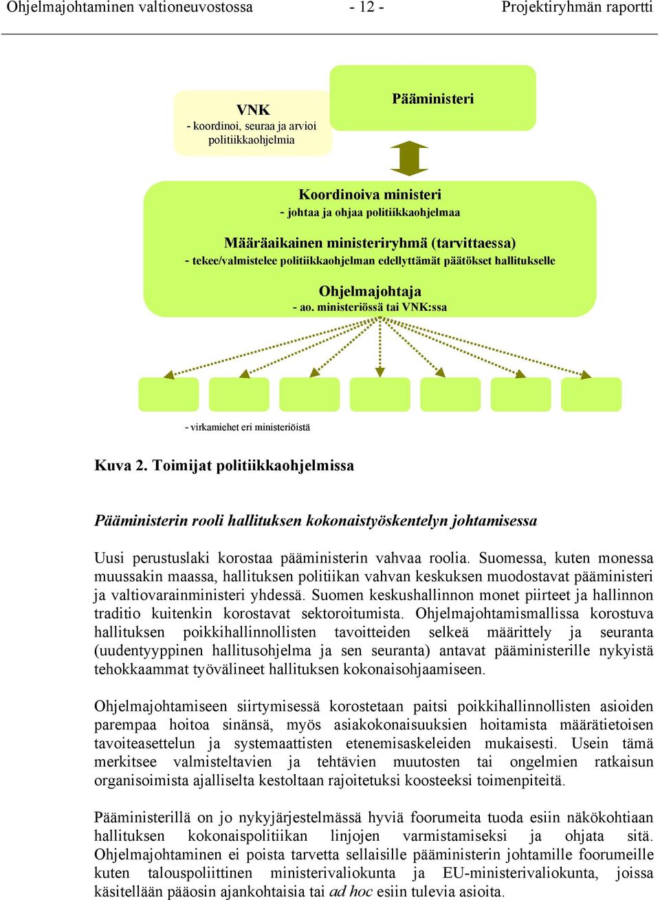 Toimijat politiikkaohjelmissa Pääministerin rooli hallituksen kokonaistyöskentelyn johtamisessa Uusi perustuslaki korostaa pääministerin vahvaa roolia.