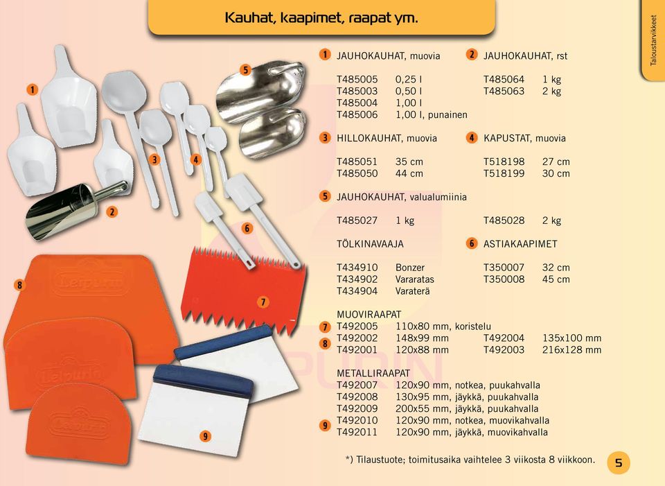 T485051 35 cm T518198 27 cm T485050 44 cm T518199 30 cm JAUHOKAUHAT, valualumiinia T485027 1 kg T485028 2 kg TÖLKINAVAAJA ASTIAKAAPIMET T434910 Bonzer T350007 32 cm T434902 Vararatas