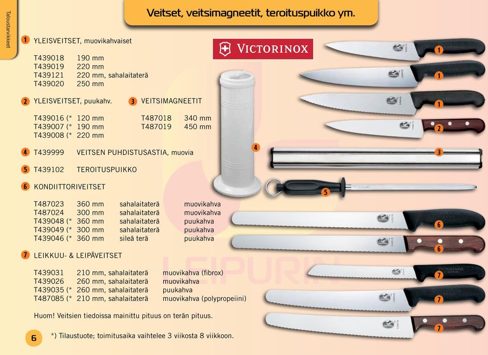 sahalaitaterä muovikahva T487024 300 mm sahalaitaterä muovikahva T439048 (* 360 mm sahalaitaterä puukahva T439049 (* 300 mm sahalaitaterä puukahva T439046 (* 360 mm sileä terä puukahva LEIKKUU- &