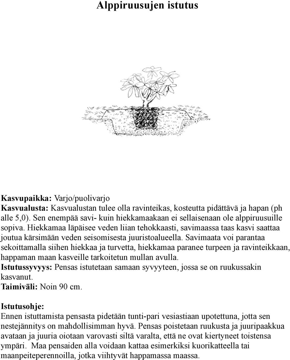 Hiekkamaa läpäisee veden liian tehokkaasti, savimaassa taas kasvi saattaa joutua kärsimään veden seisomisesta juuristoalueella.