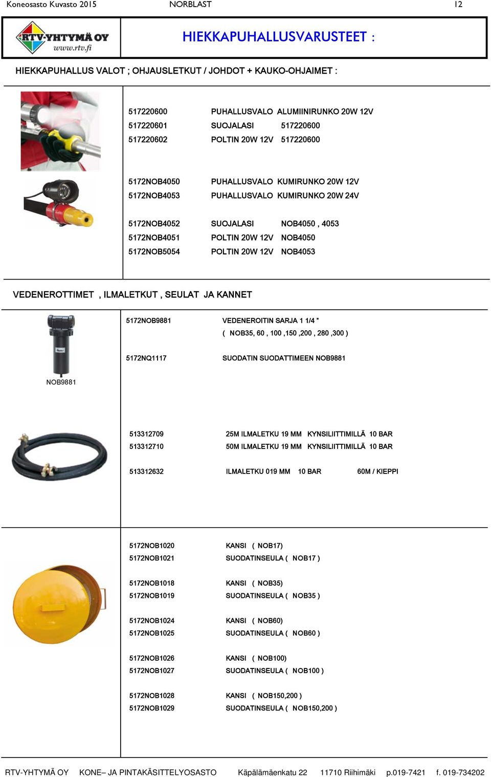 NOB4053 VEDENEROTTIMET, ILMALETKUT, SEULAT JA KANNET 5172NOB9881 VEDENEROITIN SARJA 1 1/4 ( NOB35, 60, 100,150,200, 280,300 ) 5172NQ1117 SUODATIN SUODATTIMEEN NOB9881 NOB9881 513312709 513312710 25M