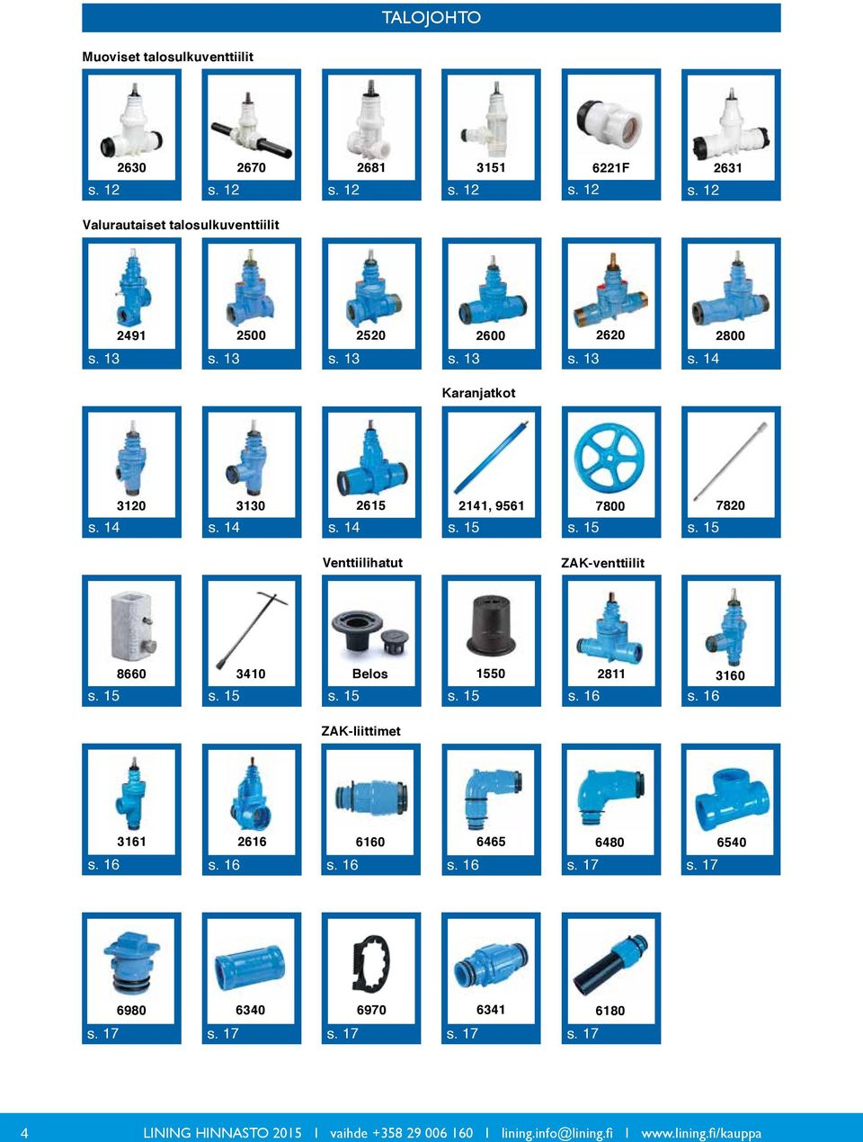 15 s. 15 Venttiilihatut ZAK-venttiilit s. 15 8660 s. 15 3410 s. 15 Belos s. 15 1550 s. 16 2811 3160 s. 16 ZAK-liittimet s.