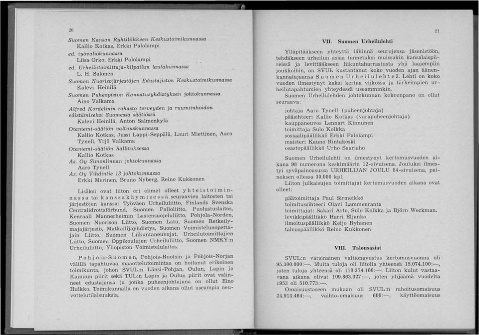 ruumiinhoidon edistämiseksi Suomessa säätiössä Kalevi Heinilä, Anton Salmenkylä Otaniemi-säätiön valtuuskunnassa Kccllio Kotkas, Jussi Lappi-Seppälä, Lauri Miettinen, Aaro Tynell, Yrjö Valkama