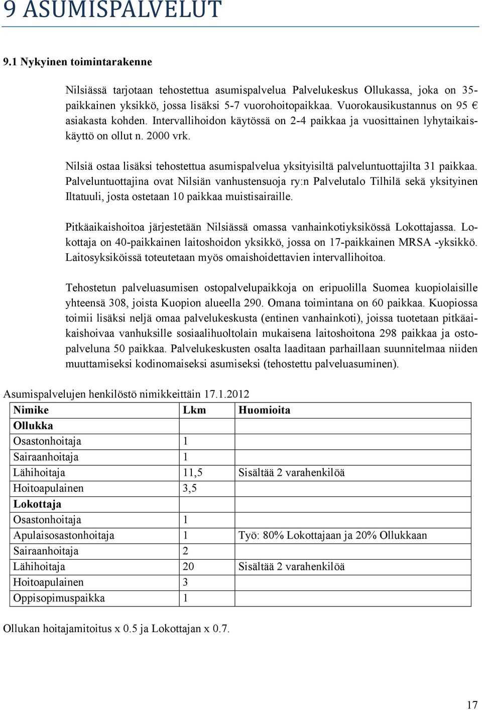 Nilsiä ostaa lisäksi tehostettua asumispalvelua yksityisiltä palveluntuottajilta 31 paikkaa.