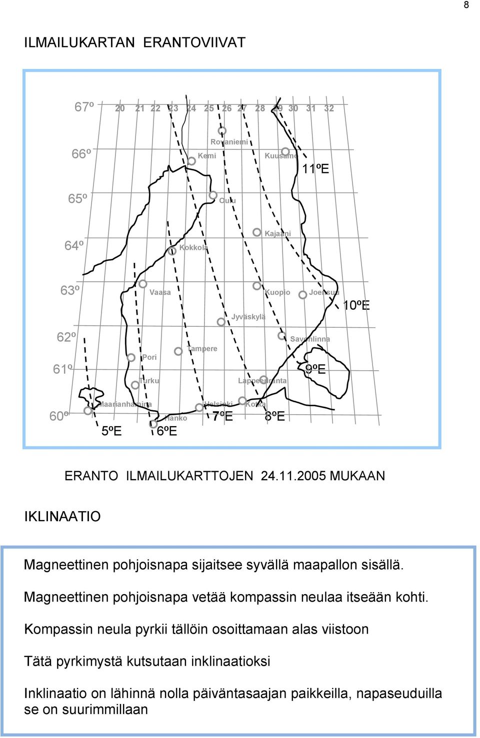 2005 MUKAAN IKLINAATIO Magneettinen pohjoisnapa sijaitsee syvällä maapallon sisällä. Magneettinen pohjoisnapa vetää kompassin neulaa itseään kohti.