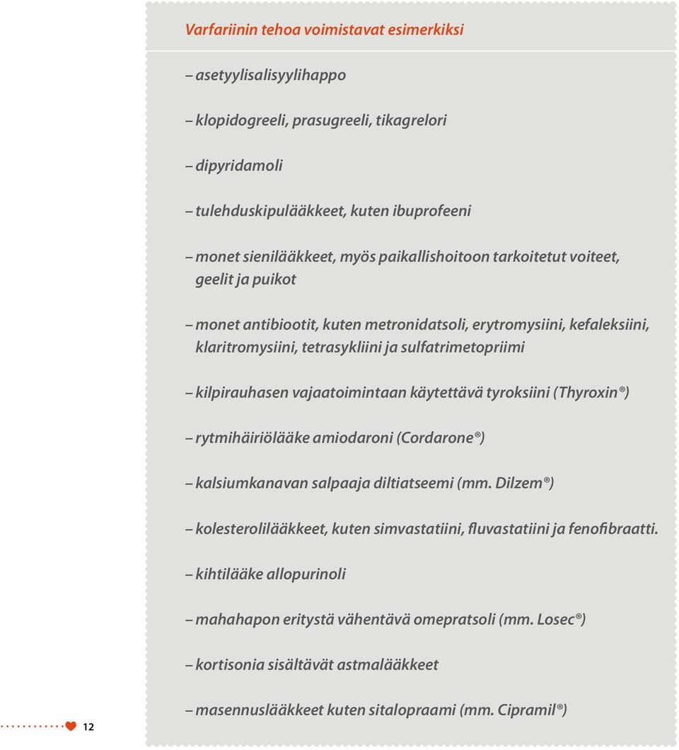 kilpirauhasen vajaatoimintaan käytettävä tyroksiini (Thyroxin ) rytmihäiriölääke amiodaroni (Cordarone ) kalsiumkanavan salpaaja diltiatseemi (mm.