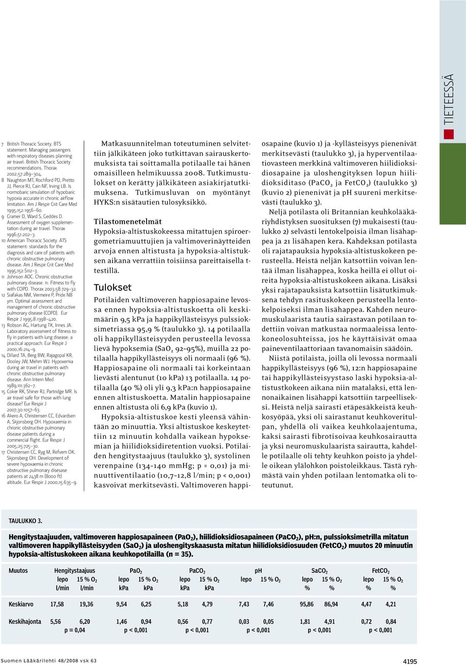 9 Cramer D, Ward S, Geddes D. Assessment of oxygen supplementation during air travel. Thorax 1996;51:202 3. 10 American Thoracic Society.