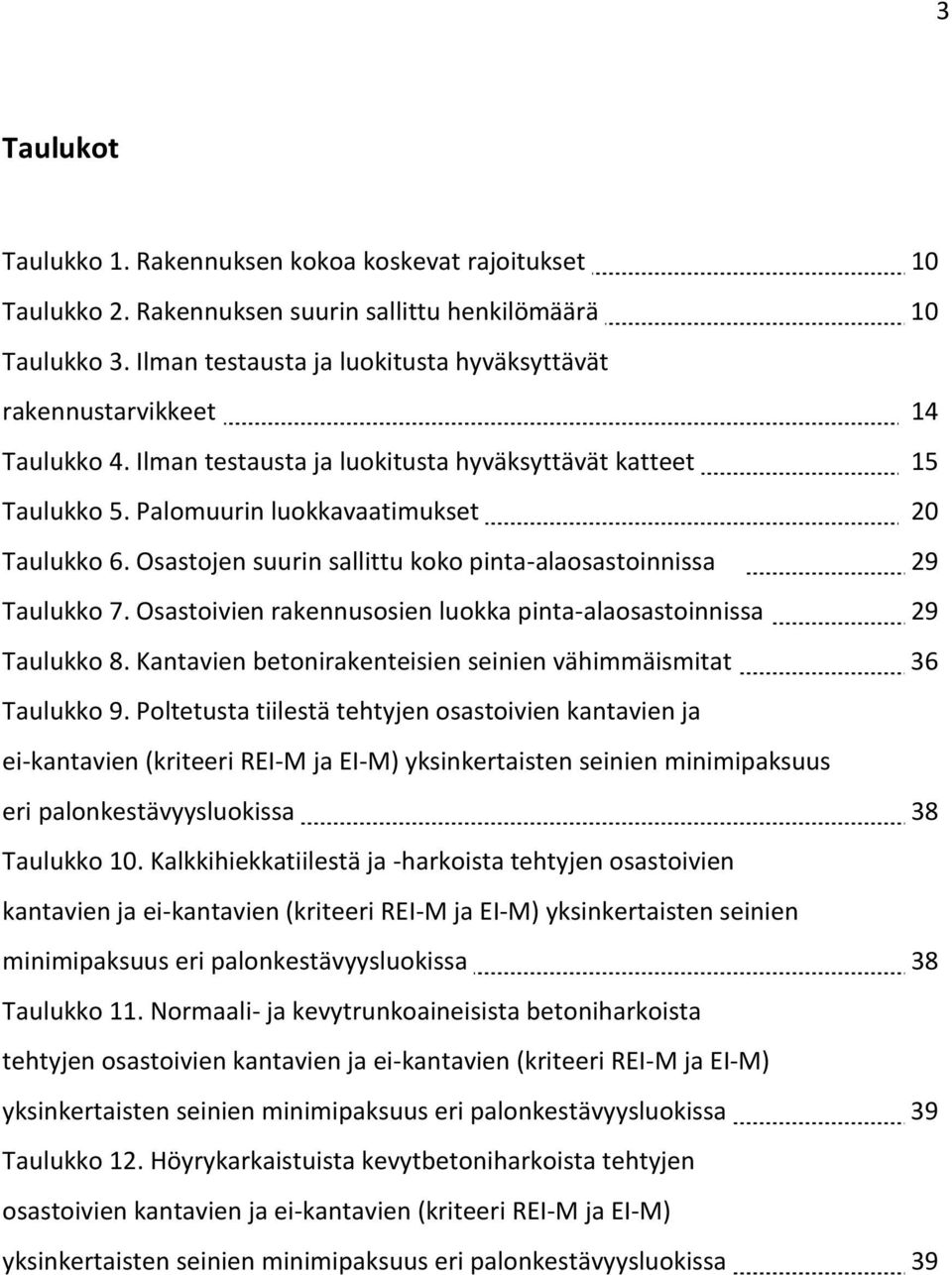 Osastojen suurin sallittu koko pinta-alaosastoinnissa 29 Taulukko 7. Osastoivien rakennusosien luokka pinta-alaosastoinnissa 29 Taulukko 8.