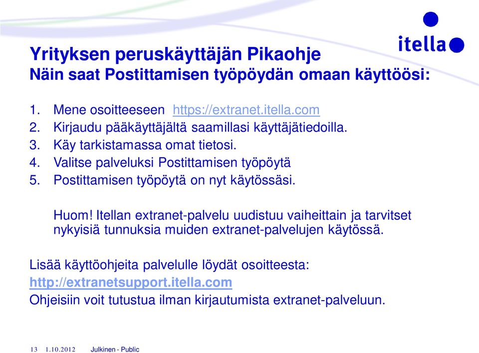 Postittamisen työpöytä on nyt käytössäsi. Huom!