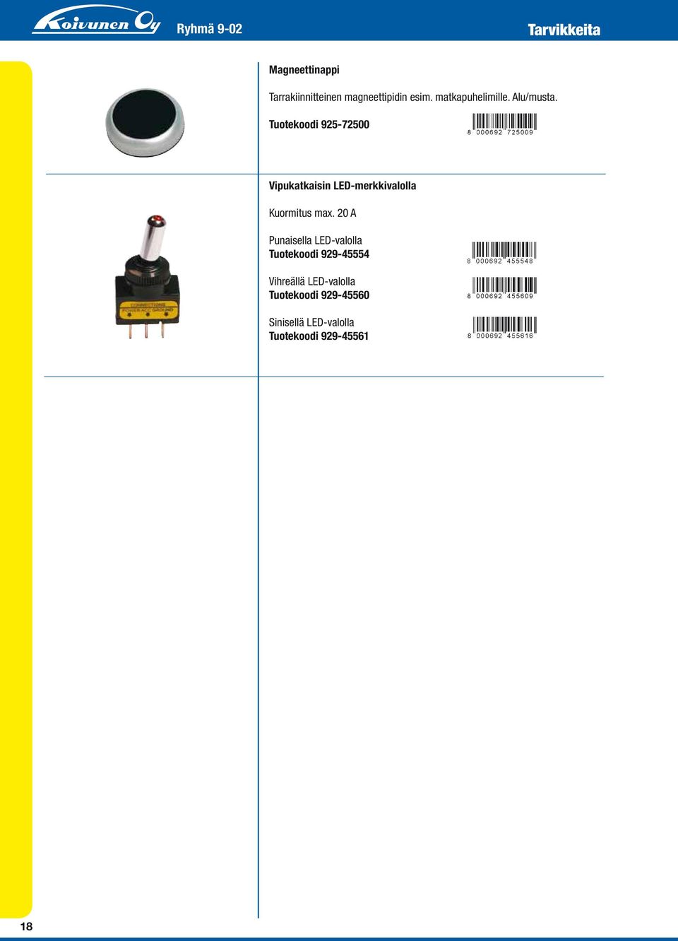 Tuotekoodi 925-72500 Vipukatkaisin LED-merkkivalolla Kuormitus max.