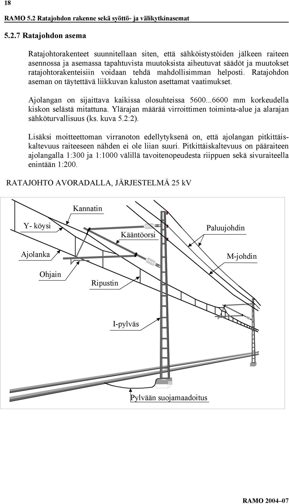 7 Ratajohdon asema Ratajohtorakenteet suunnitellaan siten, että sähköistystöiden jälkeen raiteen asennossa ja asemassa tapahtuvista muutoksista aiheutuvat säädöt ja muutokset ratajohtorakenteisiin