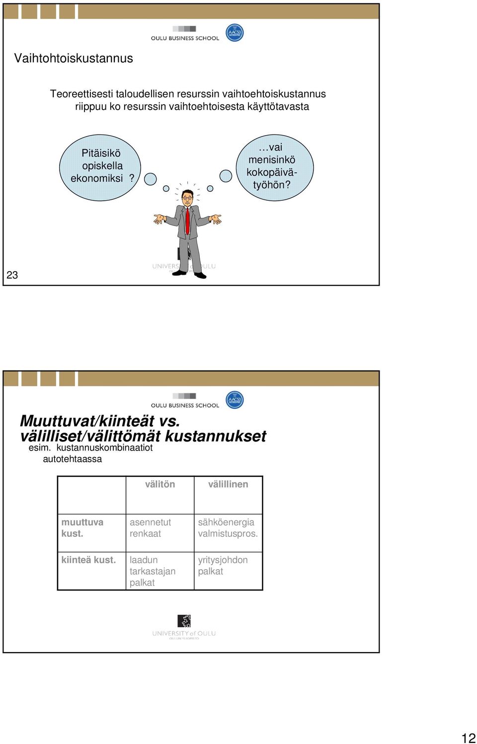 23 Muuttuvat/kiinteät vs. välilliset/välittömät kustannukset esim.